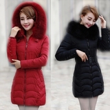 2015韩版新款女式大毛领军工装羽绒服女中长款加厚修身冬装外套潮