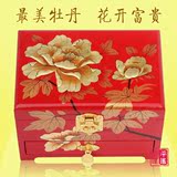平遥推光漆器复古典中式首饰盒公主木质梳妆化妆盒箱带锁新娘结婚