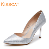 kisscat接吻猫2016年夏浅口细跟金属质感超高跟单鞋KA76110-85