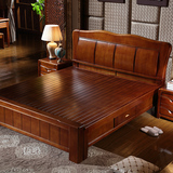 全实木床橡木床1.8米现代中式白色婚床高箱储物床双人床卧室家具