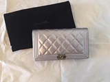 欧洲代购 Chanel/香奈儿新款BOY系列长款银色钱包皮夹