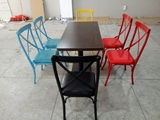 铁艺实木餐桌椅组合美式长方形办公桌阳台休闲桌椅小户型复古餐桌