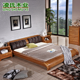 中式实木床真皮软靠 经典水曲柳榻榻米大床 现代卧室1.8米双人床