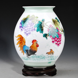 景德镇陶瓷器 高档俞金喜名人名作品手绘《吉祥》花瓶 带收藏证书
