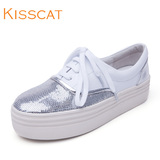 KISS CAT/接吻猫夏款厚底松糕跟韩版女鞋气质系带深口女单鞋