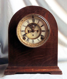 特价--古董级美国造A字牌橡木瓷盘明卡轮机械座钟(1881年出品)