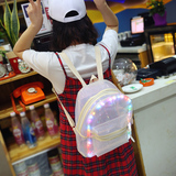 韩版潮夏新款透明双肩包女沙滩果冻包防水书包个性酷炫LED灯背包