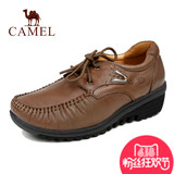 Camel/骆驼正品休闲鞋 春季新款坡跟女鞋 系带平底舒适休闲女单鞋