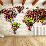 3D立体浮雕酒吧奶茶店影视墙纸壁画广告牌艺术工装咖啡豆世界地图