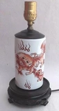 代购 古董台灯灯罩中国诗花瓶有盖子的瓷器姜罐灯红石狮Foo的狗