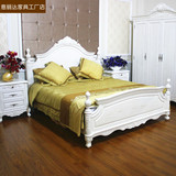 意丽达 欧式实木雕花家具做旧白色双人床白蜡木6尺5尺可定制婚床