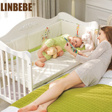 霖贝儿婴儿床实木白色欧式宝宝床可变书桌多功能婴儿床儿童床bb床