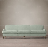 美式布艺沙发法式复古亚麻三人客厅沙发做旧简约芥末绿双人位组合
