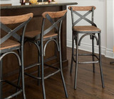 Loft美式铁艺实木高脚椅复古酒吧桌椅 咖啡厅餐厅吧台前台椅吧凳
