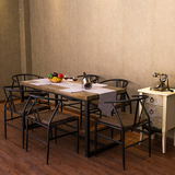 美式实木长桌餐桌椅组合简约西餐厅桌 复古原木办公会议桌工作台