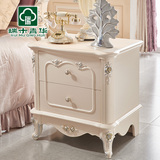 瑞木青华欧式简易床头柜迷你简约现代法式卧室白色实木烤漆储物柜