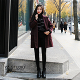 2016春季新款韩国女装外套短款双排扣黑色毛呢大衣气质显瘦西装呢