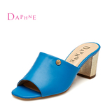 Daphne/达芙妮2015夏季潮流正品 休闲粗高跟金属扣后空露趾女凉鞋