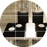 餐桌 简约现代可调节一桌六椅黑白长方形桌椅套件伸缩餐桌椅组合