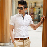 韩国代购男装夏季新款男式衬衣都市白领潮流男子短袖衬衫修身韩版