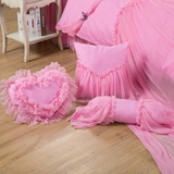 韩式蕾丝粉色灰姑娘床品套件公主心形抱枕方形靠枕糖果腰枕纯棉