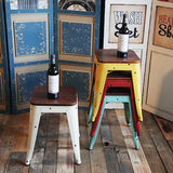 美式loft复古做旧铁艺吧台椅 吧凳咖啡椅 高脚凳酒吧椅实木餐椅子