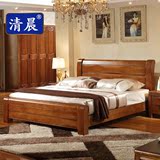 实木床1.8米现代中式全实木床 双人床1.5米1.8米橡木床储物高箱床