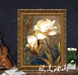 欧美式客厅餐厅玄关装饰品有框挂画现代新古典纯手绘花卉油画S20