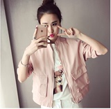 2016夏季新款女装韩版拉链口袋短外套百搭显瘦长袖纯色上衣女夹克