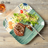 西芙 创意手绘西餐牛排盘 欧式家用方形陶瓷西餐盘 西式平盘餐具