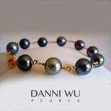 大溪地黑珍珠 圆形珍珠手链 18k金手链 9mm DANNI WU PEARLS