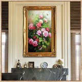 纯手绘牡丹花开富贵欧式风景花卉油画客厅玄关沙发有框装饰画正品