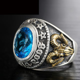 美国代购925银蓝宝石戒指复古泰银男士指环饰品 时尚银戒礼物指环