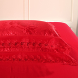 全棉贡缎提花枕套婚庆大红纯棉莫代尔枕头套枕芯套一对2只装特价