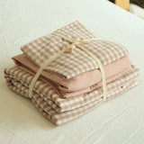 日式简约风格水洗棉床上用品被套四件套全棉宜家棉麻格子条纹纯色