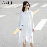 Amii[极简主义]2016夏季防晒衬衫纯色大码中长款长袖雪纺衫开衫女