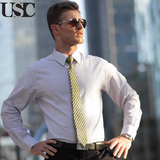 USC春夏季新款男士商务正式装美式长袖衬衫竖条纹白衬衣