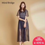 Mind Bridge休闲韩范格子面料拼接夏装女式连衣裙MPOP520B