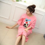 夏季新款韩版女士睡衣纯棉大码宽松卡通可爱家居服猫长款短袖睡裙