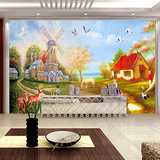 乡村油画风景装饰壁纸 无缝大型墙纸 壁画/定制 客厅沙发背景墙贴
