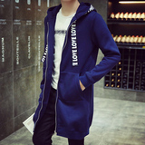 风衣男青少年韩版中长款外套春季修身型男士学生大衣加肥加大码潮