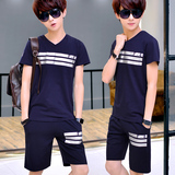 青少年短袖T恤潮流韩版夏季男士运动套装男纯棉学生休闲衣服一套
