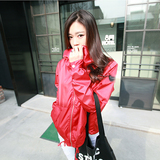 2016春季韩国新款潮夹克女士上衣蝙蝠袖纯色拉链连帽开衫短款外套