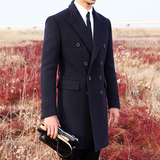秋冬韩版男士双排扣西服修身毛呢大衣英伦男装 羊绒呢子外套风衣