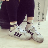 日本原单外贸权志龙二条杠袜子全棉学院运动风条纹运动棉袜女袜子