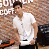 韩版衬衫男短袖青年夏季薄款英伦男士白色商务衬衣纯色修身正装