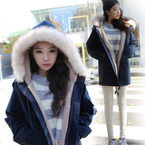 冬季新款韩版中长款学院风加厚羊羔绒外套工装棉衣连帽学生棉服女