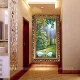 走廊玄关装饰画竖版过道复式楼梯风景版画有框艺术墙壁挂画天鹅湖