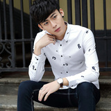 春夏季新款韩版男士商务休闲格子长袖衬衫青年学生修身纯色衬衣潮