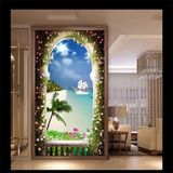3D窗外海景海岛椰林地中海立体玄关壁画客厅过道背景墙纸无缝壁纸